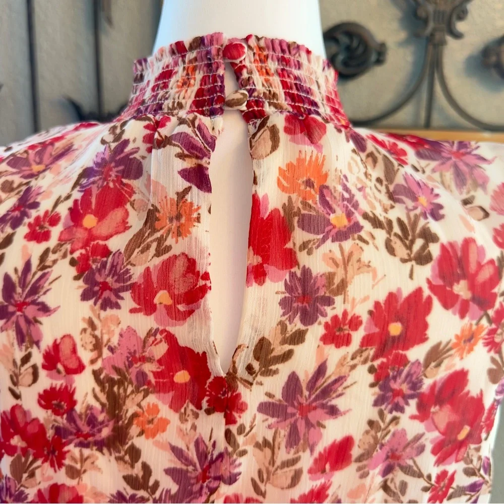 NWT 1. State Floral High Shirred Neck Sleeveless Ruffle Skirt Mini Dress -Sz XL - Picture 10 of 16